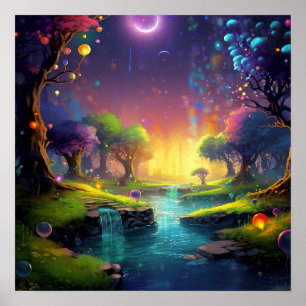 Enchanted Fantasy Forest - Magical Glowing Orbs Poster