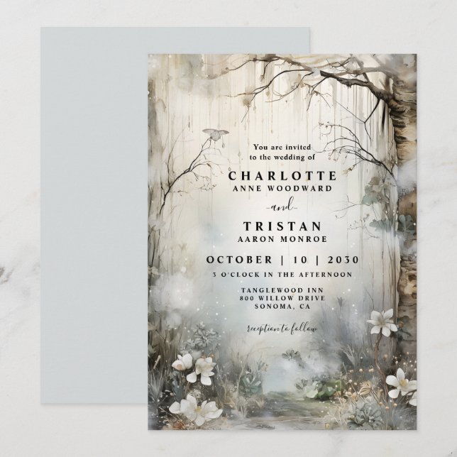 Enchanted Fantasy Forest Mist Wedding Invitation (Front/Back)