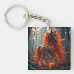 Enchanted Fiery Horse With Vibrant Mane Key Ring