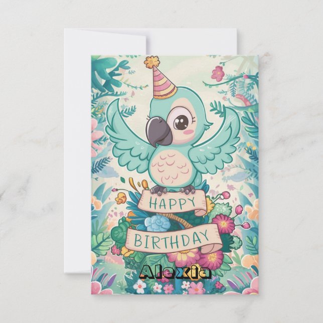 Enchanted Fiesta Parrot Digital Birthday Card (Front)