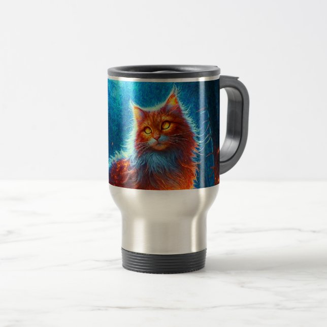 Enchanted Fire Feline Travel Mug (Front Right)