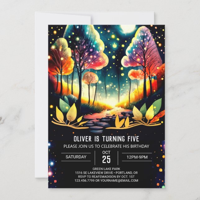 Enchanted Fireflies Glowing Night Birthday Invitation (Front)