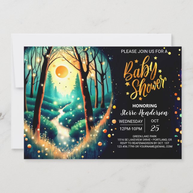 Enchanted Fireflies Woods Baby Shower Invitation (Front)
