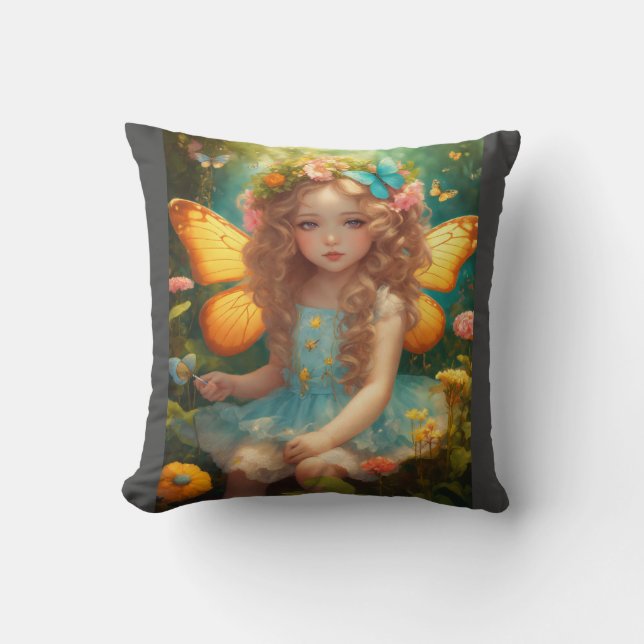 Enchanted Flight: Fairy on a Butterfly T-Shirt" Cushion (Front)