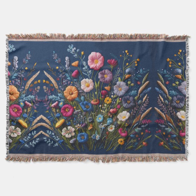 Enchanted Flora Embroidered Wildflower Meadow Throw Blanket (Front)
