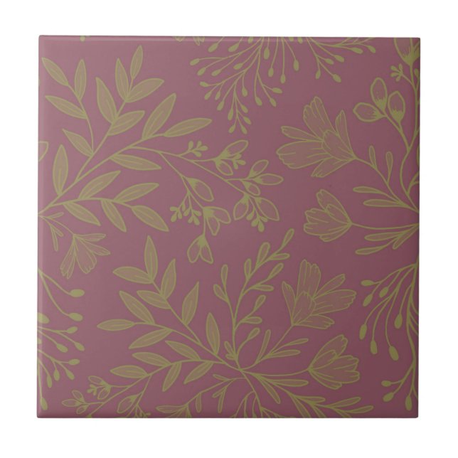 Enchanted Floral Meadow Dreams L1 Bordeau Green Tile (Front)