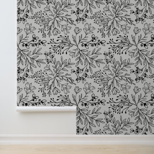 Enchanted Floral Meadow Dreams L2 Grey Black Flora Wallpaper