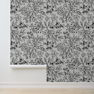 Enchanted Floral Meadow Dreams L2 Grey Black Flora Wallpaper