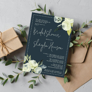 Enchanted Floral Midnight Blue Bridal Shower Invitation
