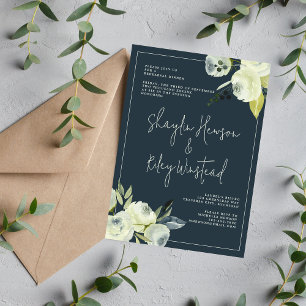 Enchanted Floral Midnight Blue Rehearsal Dinner Invitation