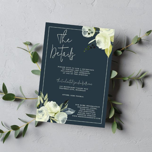 Enchanted Floral Midnight Blue Wedding Enclosure Card (Creator Uploaded)