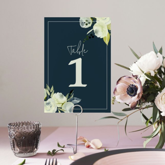 Enchanted Floral Midnight Blue Wedding Table Number (Creator Uploaded)