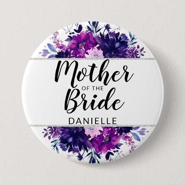 Enchanted Floral Mother of the Bride Monogrammed 7.5 Cm Round Badge (Front)