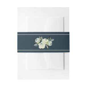 Enchanted Floral Navy Blue Wedding Invitation Invitation Belly Band