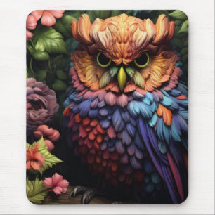 Enchanted Floral Owl – Vibrant Fantasy Forest Art Mouse Mat