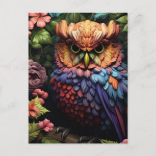 Enchanted Floral Owl – Vibrant Fantasy Forest Art Postcard
