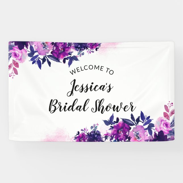 Enchanted Floral Purple Bridal Shower Welcome Banner (Horizontal)