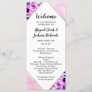 Enchanted Floral Purple Diamond Wedding Ceremony Programme