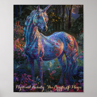 Enchanted Floral Unicorn Puzzle - Mystical Fantasy Poster