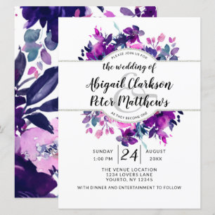 Enchanted Floral Violet Watercolor Wreath Wedding Invitation