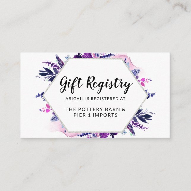 Enchanted Floral Watercolor Chic Gift Registry Enclosure Card (Front)