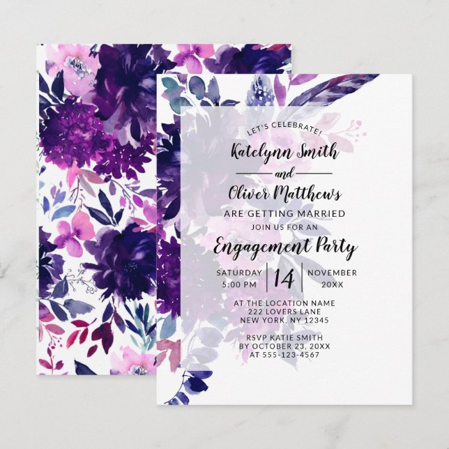 Enchanted Floral Watercolor Engagement Party Invitation (Front/Back)