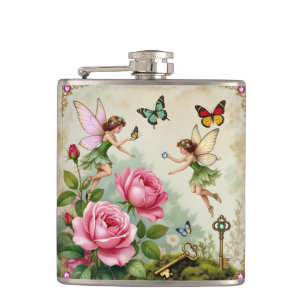 Enchanted Flroral Fairies Garden Hip Flask