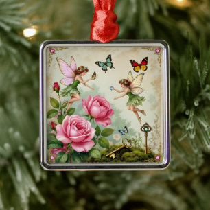 Enchanted Flroral Fairies Garden Metal Tree Decoration