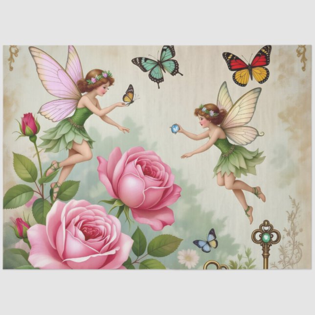Enchanted Flroral Fairies Garden Tissue Paper (Front)