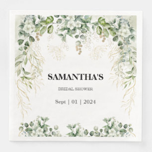 Enchanted Foliage Gold & Green Bridal Shower Napkin