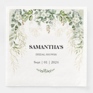 Enchanted Foliage Gold & Green Bridal Shower Napkin