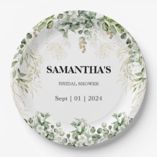 Enchanted Foliage Gold & Green Bridal Shower Paper Paper Plate