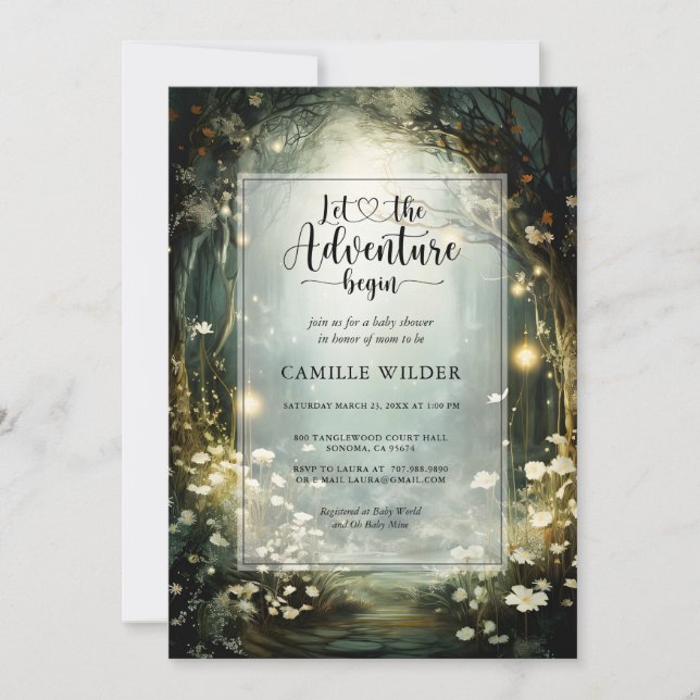 Enchanted Forest Adventure Begins Baby Shower Invitation (Front)