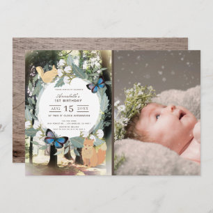 Enchanted Forest Animals Photo 1st Birthday Invitation