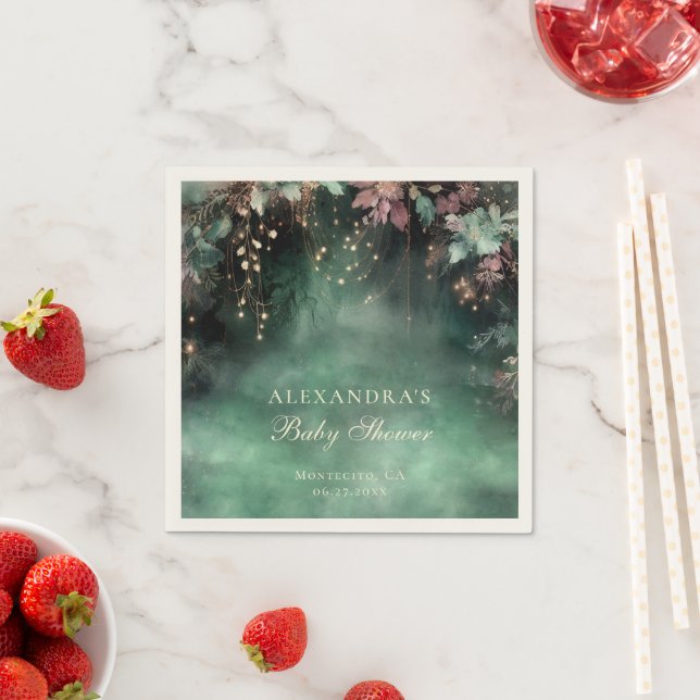 Enchanted Forest Arch Baby Shower Welcome Sign Napkin (Insitu)