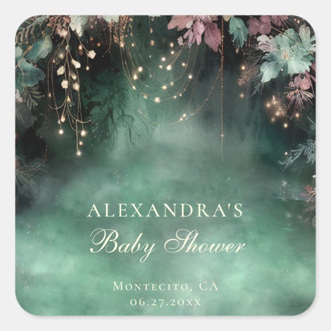 Enchanted Forest Arch Baby Shower Welcome Sign Square Sticker (Front)