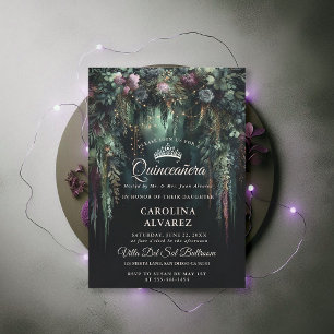 Enchanted Forest Arch Fairytale Floral Quinceañera Invitation
