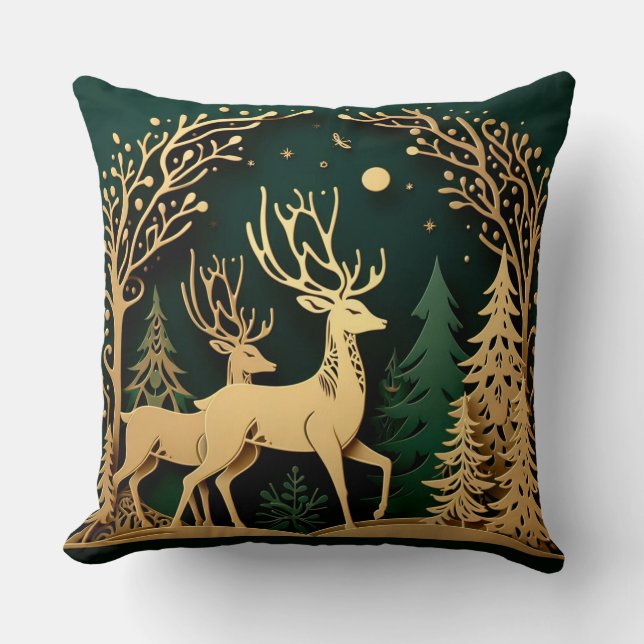 Enchanted Forest Arch – Golden Reindeer Cushion (Front)