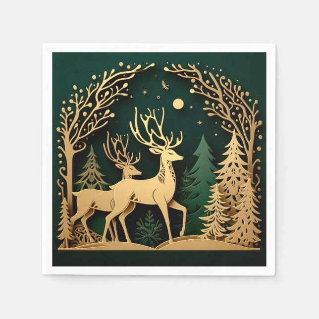 Enchanted Forest Arch – Golden Reindeer Napkin (Front)
