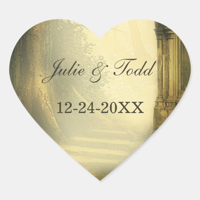 Enchanted Forest Arch Save The Date Heart Sticker (Front)