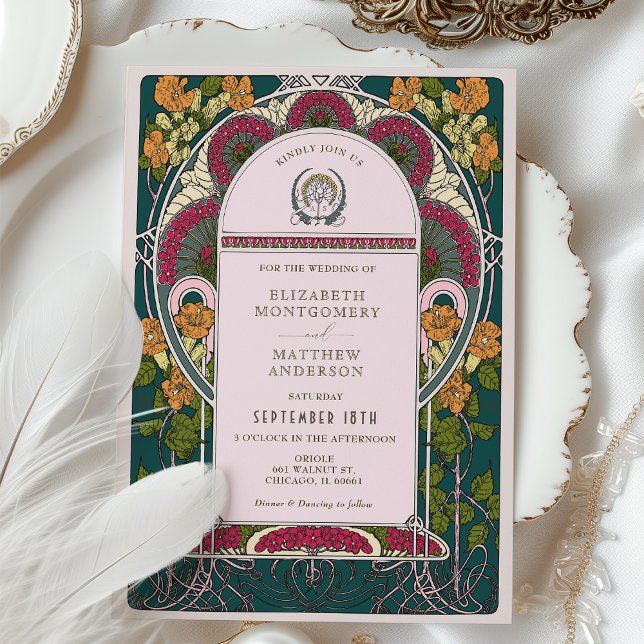 Enchanted Forest Art Deco Wedding Invitation (Creator Uploaded)
