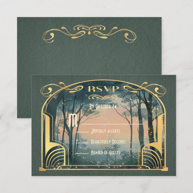 Enchanted Forest Art Nouveau RSVP Invitation (Front/Back)