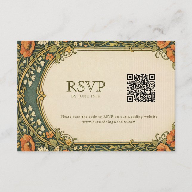 Enchanted Forest Art Nouveau RSVP with QR Code Enclosure Card (Front)