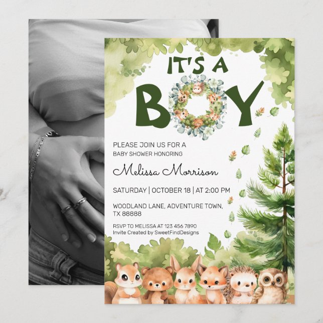 Enchanted Forest Baby Boy Shower Invitation (Front/Back)