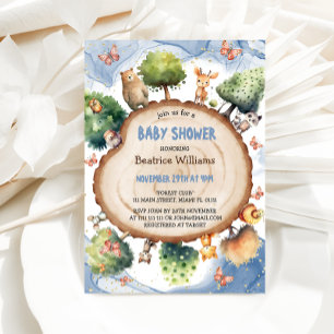 Enchanted Forest Blue Baby boy Shower  Invitation
