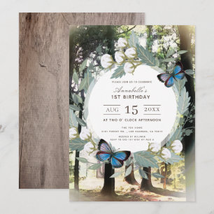 Enchanted Forest Butterfly 1st Birthday Invitation