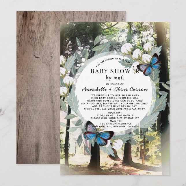 Enchanted Forest Butterfly Baby Shower by Mail Invitation (Front/Back)