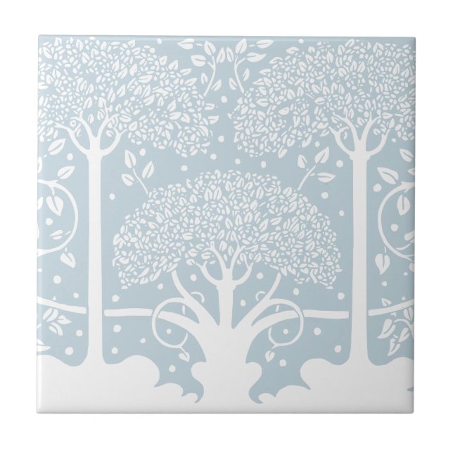 Enchanted Forest Calm Baby Blue Trees Tile (Front)