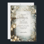 Enchanted Forest Candlelight Wedding Invitation<br><div class="desc">Ethereal forest mist and trees with hanging candlelights wedding invitations in subdued colours in mist. Solid blue grey on the back to pick up the deep colours on the front of the invite. Order in print, as a digital download or both. Create an ethereal themed invite for your special day....</div>
