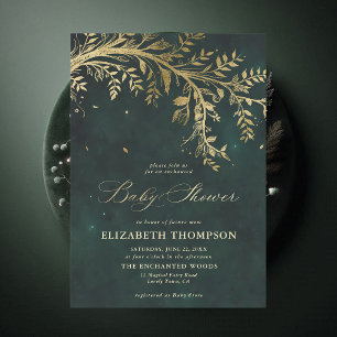 Enchanted Forest Cascading Greenery Baby Shower Invitation